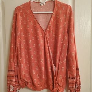 Coral Wide Sleeve Peasant Blouse Large